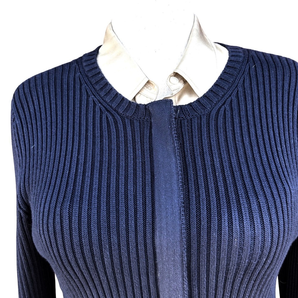 Tommy Hilfiger Cardigan Womens XL Navy Blue Ribbed Zip Front Cotton Preppy Y2K - Picture 3 of 10